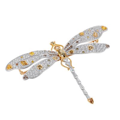 Bespoke Natural Colour Diamond Dragonfly Brooch