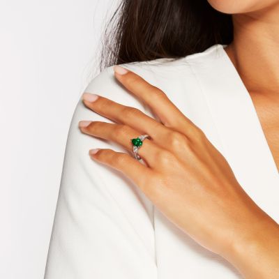 Trilogy Pear Shape Emerald and Diamond Ring