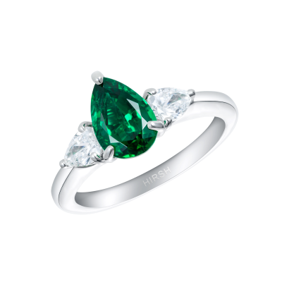 Trilogy Pear Shape Emerald and Diamond Ring