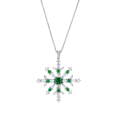 Snowflake Pendant set with Emeralds and Diamonds