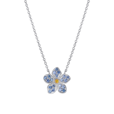 Wildflower Forget-Me-Not Sapphire and Yellow Diamond Pendant