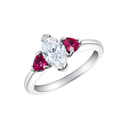 Trio Diamond and Heart Shape Ruby Ring