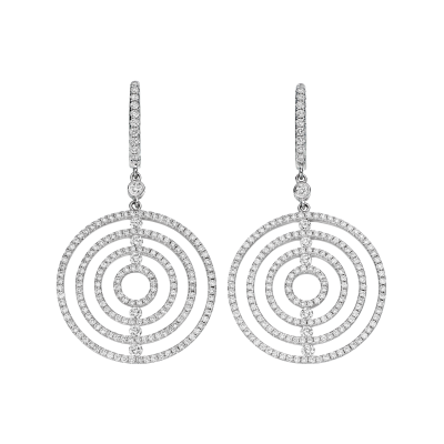 Large White Gold Diamond Saturn Drop Earrings