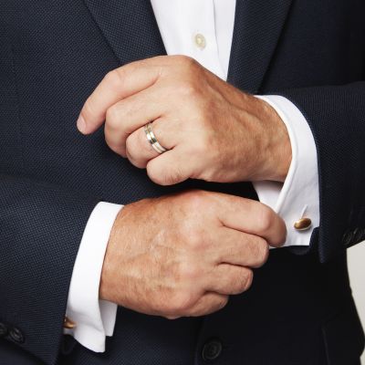 Bicolour Wedding Ring with Carved Detail