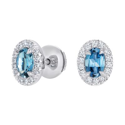 Regal Oval Aquamarine and Diamond Earrings 