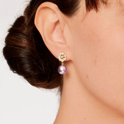 Wildflower Pink Pearl and Diamond Earrings