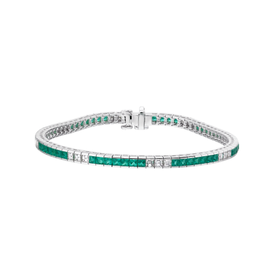 Carré Cut Emerald and Diamond Deco Bracelet