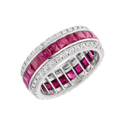 Carré Cut Ruby and White Diamond Eternity Ring