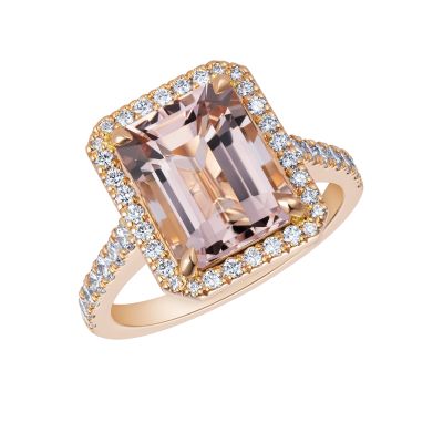 Regal Emerald Cut Morganite and Diamond Ring