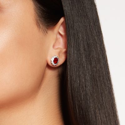 Carnation Ruby and Diamond Earrings 