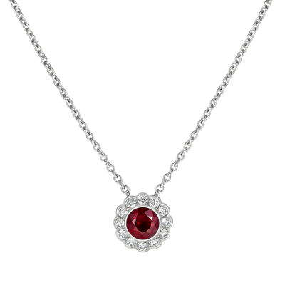 Carnation Ruby and Diamond Pendant