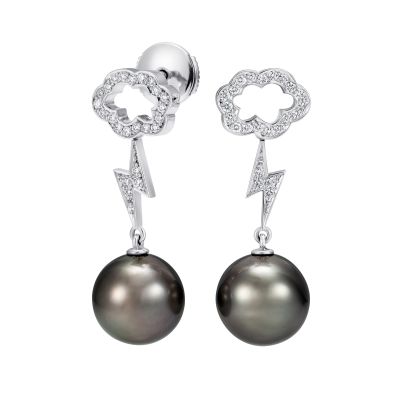 Storm Cloud Pearl and Diamond Earrings