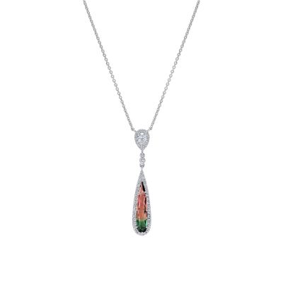 Watermelon Tourmaline and Diamond Pendant