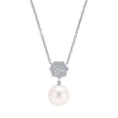 Wildflower White Pearl and Diamond Pendant