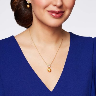 Wildflower Golden Pearl and Diamond Pendant