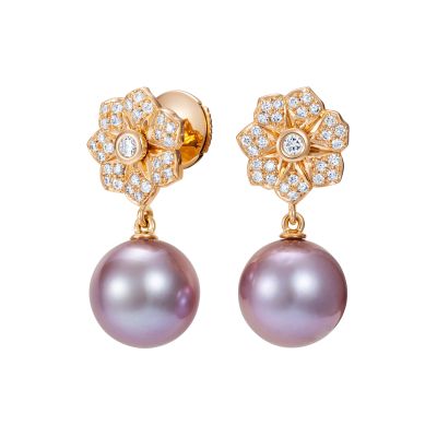 Wildflower Pink Pearl and Diamond Earrings