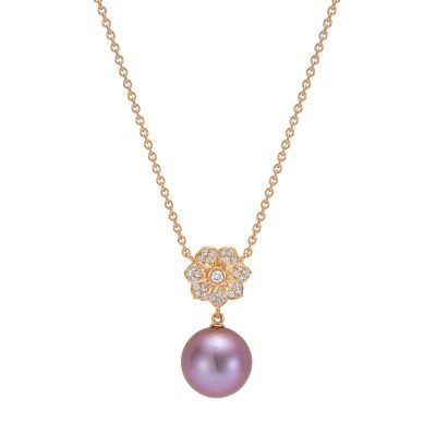 Wildflower Pink Pearl and Diamond Pendant