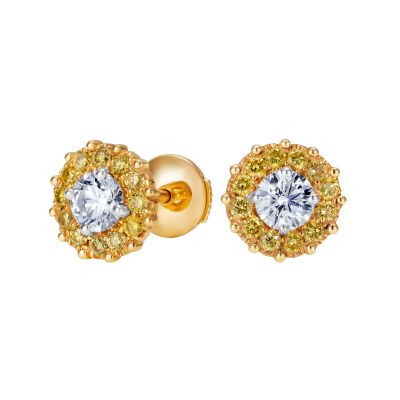 Floral Diamond and Yellow Diamond Earrings
