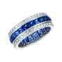 French Cut Blue Sapphire and Diamond Triple Band Eternity Ring