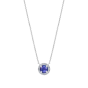 A tanzanite pendant surrounded by a halo of diamonds
