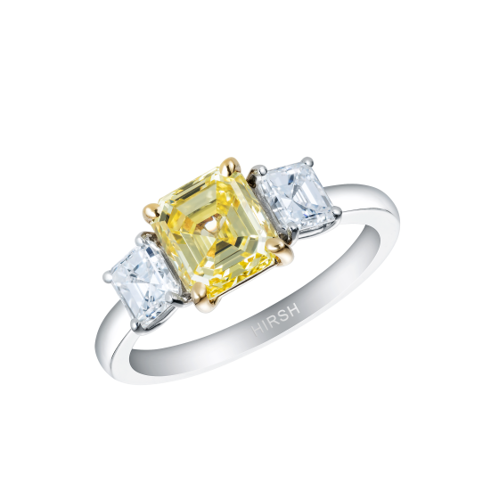 Trilogy Yellow and White Asscher cut Diamond Ring