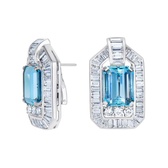 Art Deco Aquamarine and Diamond Earrings