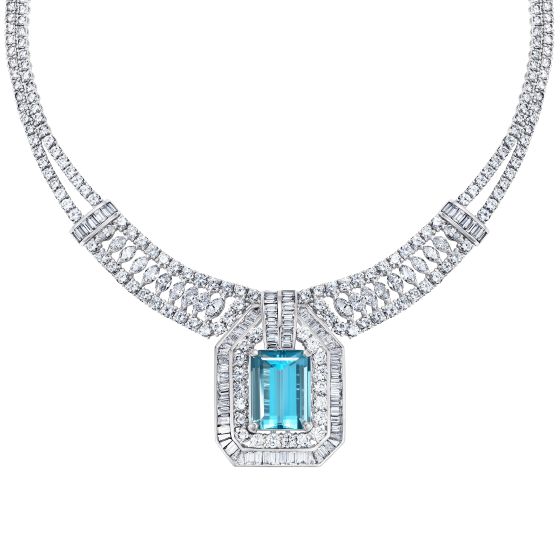 Art deco aquamarine and diamond necklace