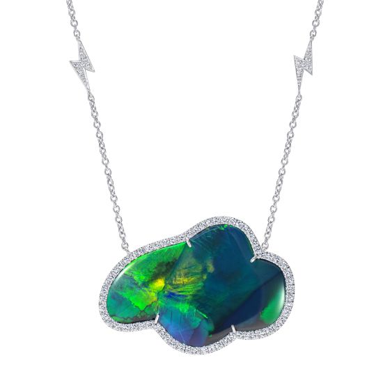 Aurora Black Opal Cloud and Diamond Pendant