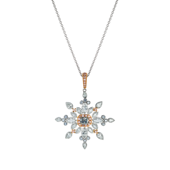 Snowflake Pendant set with Pink and Blue Diamonds