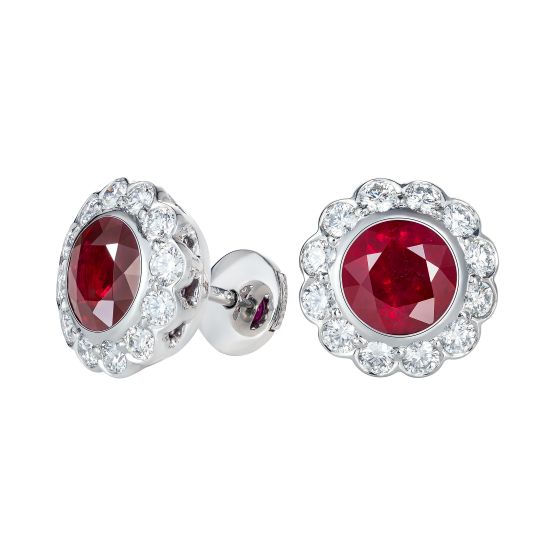 Carnation Ruby and Diamond Earrings 