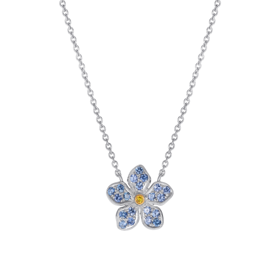 Wildflower Forget-Me-Not Sapphire and Yellow Diamond Pendant