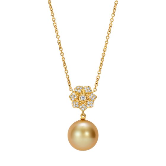 Wildflower Golden Pearl and Diamond Pendant