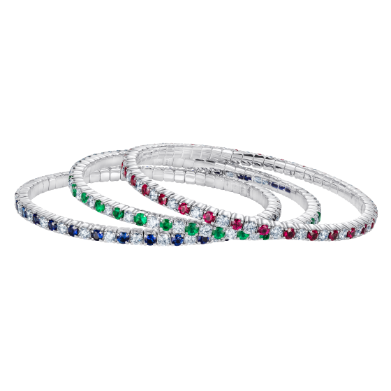 Large Advantage Bracelet Set in Alternating Sapphire, Emerald and Ruby with Diamonds