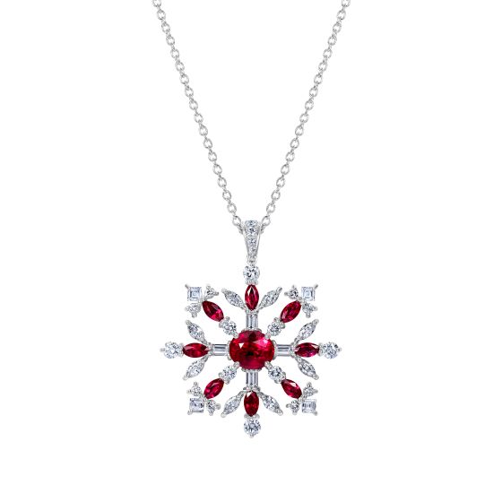 Snowflake Pendant set with Rubies and Diamonds