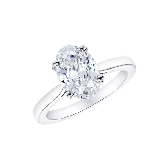 A 2 carat oval diamond engagement ring created in platinum