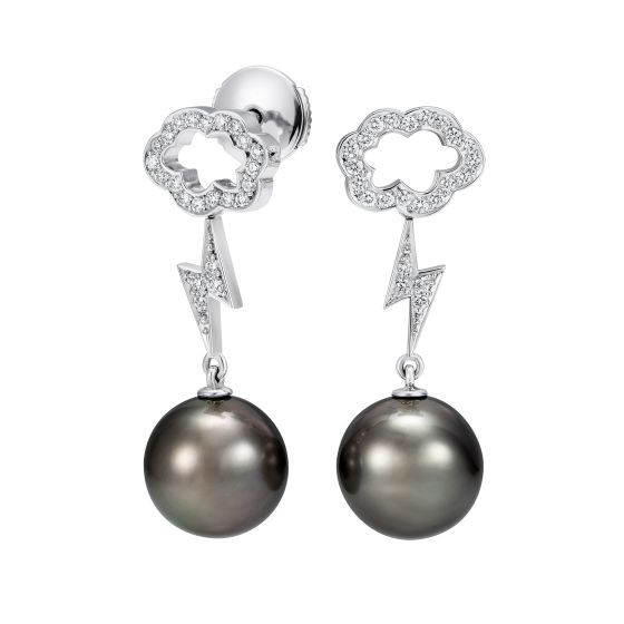 Tahitian pearl and cloud diamond earrings set in platinum