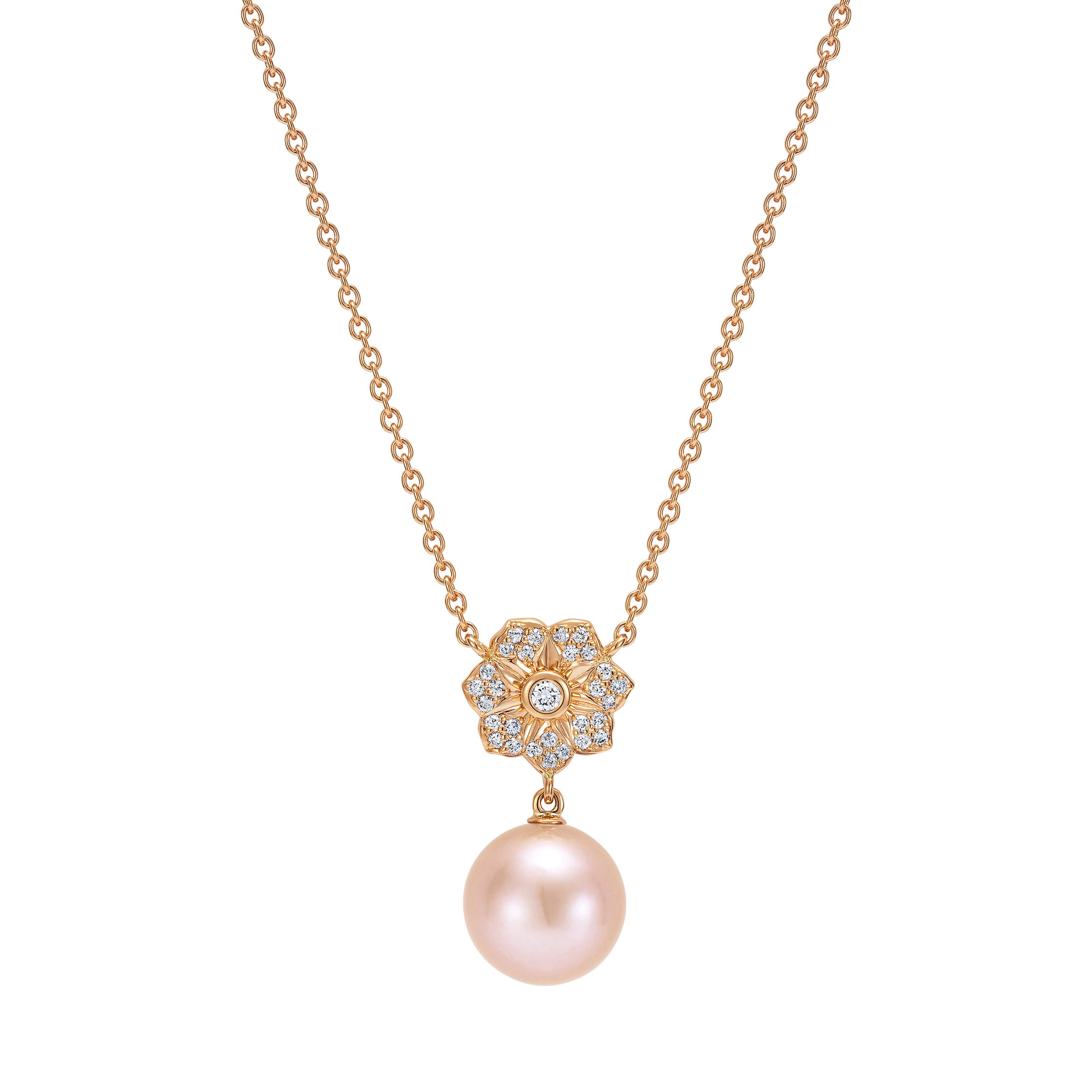 Wildflower Pink Pearl and Diamond Pendant